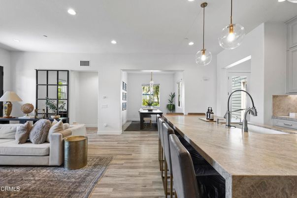 Dining room, Interior, Kitchen, Living room, Pendant Lights, Recessed Lighting, Wood Texture Flooring