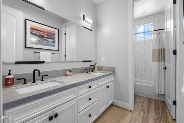 Bathroom, Dual Sink Vanities, Interior, Wood Texture Flooring