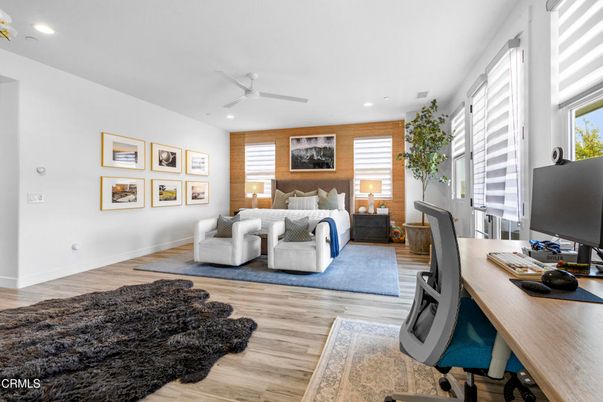 Bedroom, Home Office, Interior, Recessed Lighting, Wood Texture Flooring