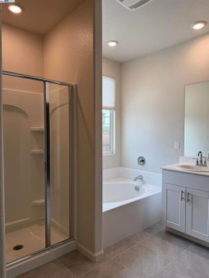 Bathroom, Dual Sink Vanities, Glass Shower, Interior, Recessed Lighting