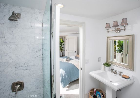 Bathroom, Bedroom, Glass Shower, Interior, Marble Walls, Recessed Lighting