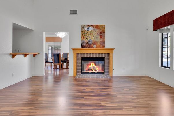 Chandelier, Fireplace, Interior, Wood Texture Flooring