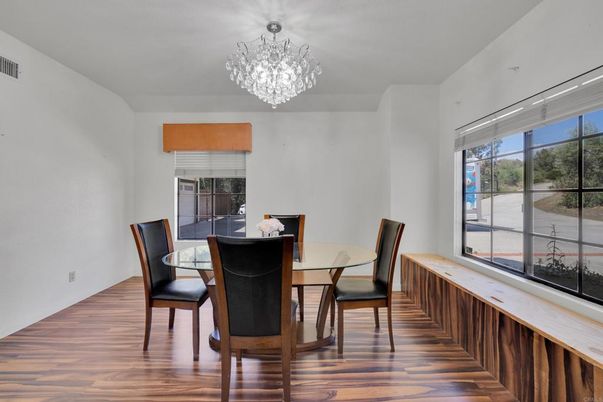 Chandelier, Dining room, Interior, Wood Texture Flooring