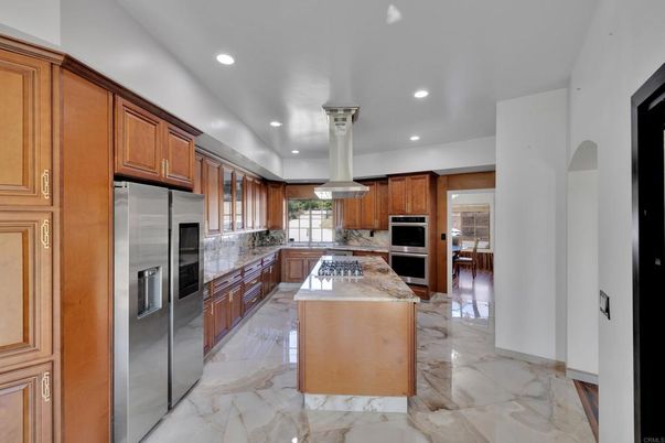 Interior, Kitchen, Marble, Recessed Lighting, Stainless Steel Appliances