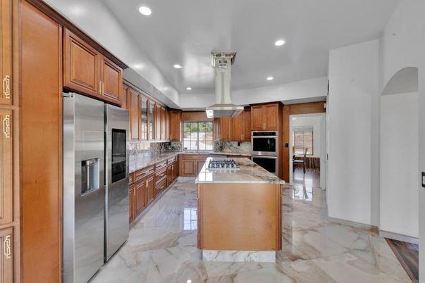Interior, Kitchen, Marble, Recessed Lighting, Stainless Steel Appliances