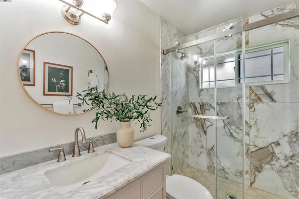 Bathroom, Glass Shower, Interior, Marble Walls