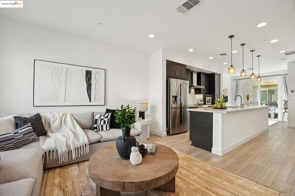 Interior, Kitchen, Living room, Pendant Lights, Recessed Lighting, Stainless Steel Appliances, Wood Texture Flooring