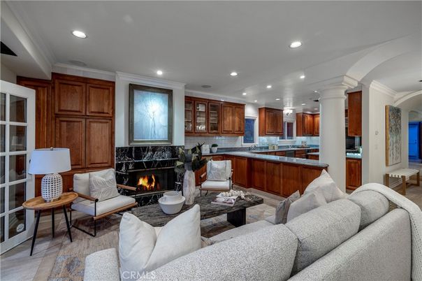 Fireplace, Interior, Kitchen, Living room, Recessed Lighting