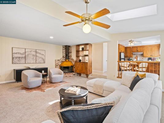 Dining room, Fireplace, Interior, Kitchen, Living room, Recessed Lighting