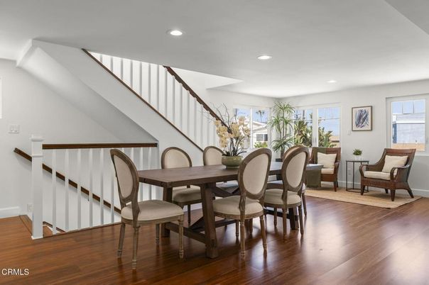 Dining room, Interior, Recessed Lighting, Wood Texture Flooring
