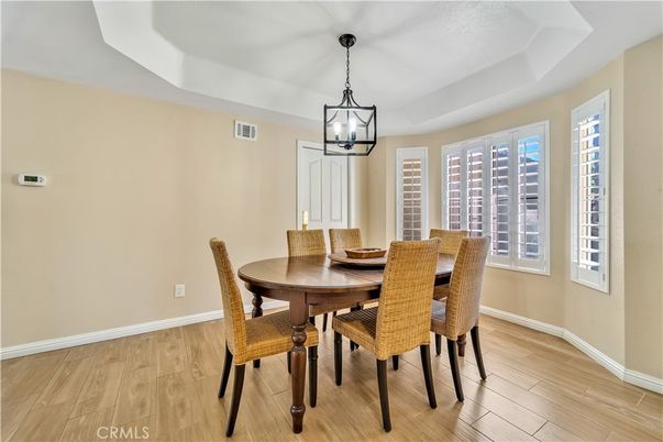 Dining room, Interior, Pendant Lights, Wood Texture Flooring