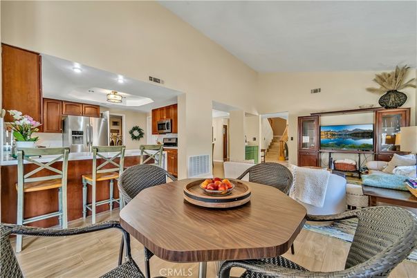 Dining room, Interior, Kitchen, Living room, Stainless Steel Appliances, Wood Texture Flooring