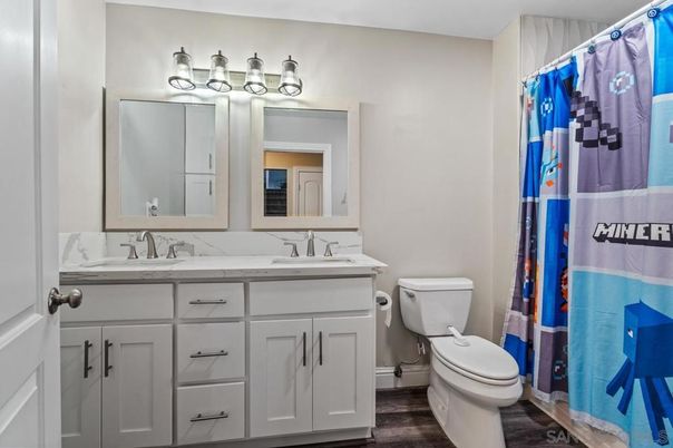 Bathroom, Dual Sink Vanities, Interior, Wood Texture Flooring