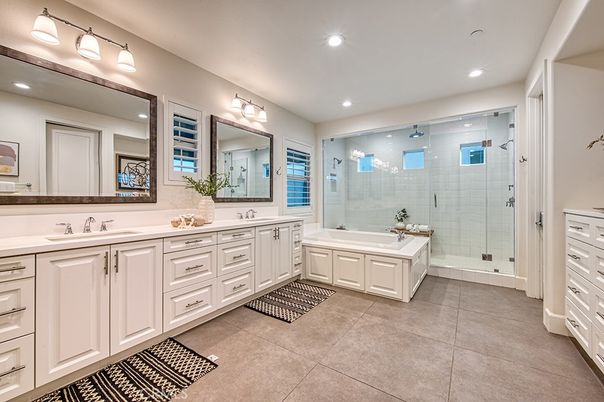 Bathroom, Dual Sink Vanities, Glass Shower, Interior, Recessed Lighting