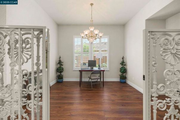 Chandelier, Home Office, Interior, Wood Texture Flooring