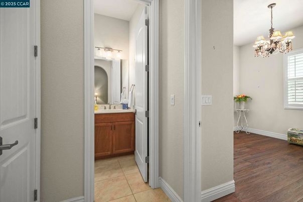 Bathroom, Chandelier, Interior, Wood Texture Flooring