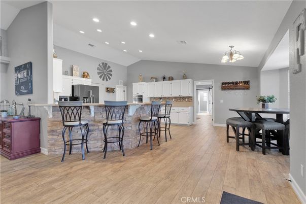 Dining room, Interior, Kitchen, Recessed Lighting, Wood Texture Flooring