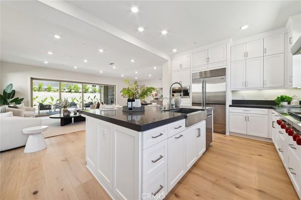 Interior, Kitchen, Living room, Recessed Lighting, Stainless Steel Appliances, Wood Texture Flooring