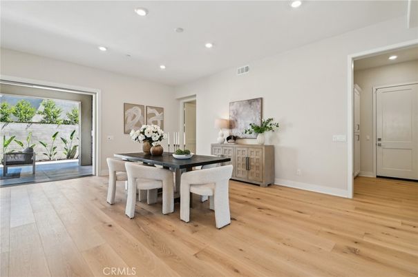 Dining room, Interior, Recessed Lighting, Wood Texture Flooring