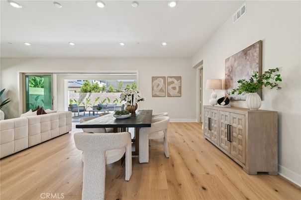 Dining room, Interior, Living room, Recessed Lighting, Wood Texture Flooring