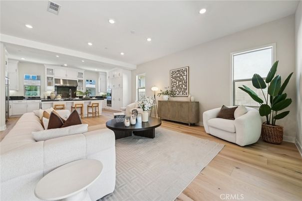 Interior, Kitchen, Living room, Recessed Lighting, Stainless Steel Appliances, Wood Texture Flooring
