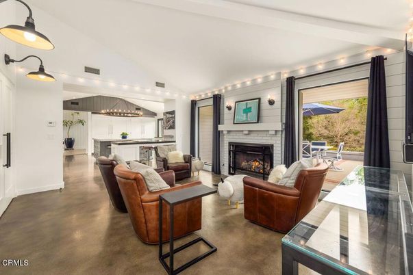 Fireplace, Interior, Kitchen, Living room, Pendant Lights, Recessed Lighting