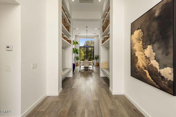 Dining room, Interior, Pendant Lights, Recessed Lighting, Wood Texture Flooring