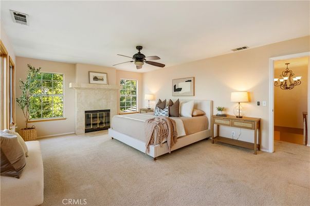 Bedroom, Chandelier, Fireplace, Interior