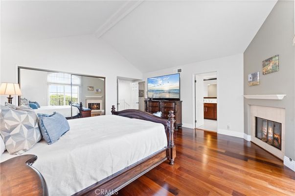 Bedroom, Fireplace, Interior, Wood Texture Flooring