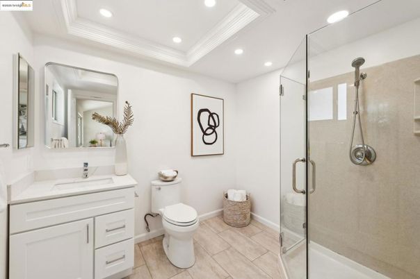 Bathroom, Glass Shower, Interior, Recessed Lighting
