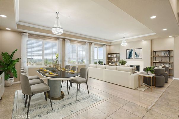 Chandelier, Dining room, Fireplace, Interior, Living room, Pendant Lights, Recessed Lighting