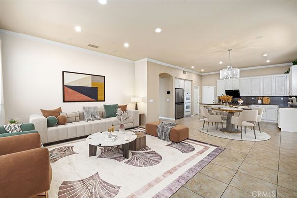 Chandelier, Dining room, Interior, Kitchen, Living room, Recessed Lighting, Stainless Steel Appliances
