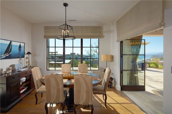 Dining room, Interior, Pendant Lights, Wood Texture Flooring