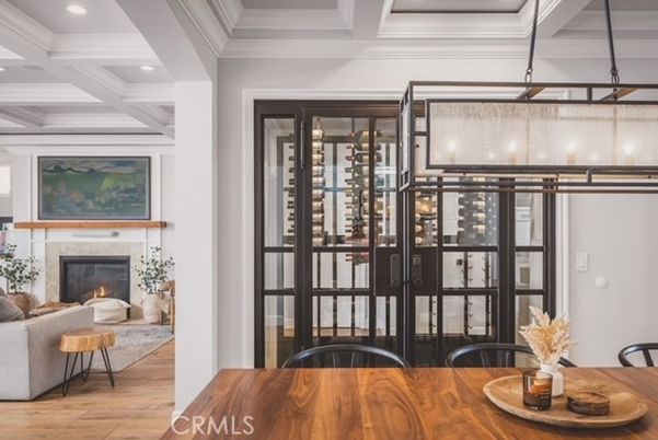 Fireplace, Interior, Recessed Lighting, Wine Storage, Wood Texture Flooring