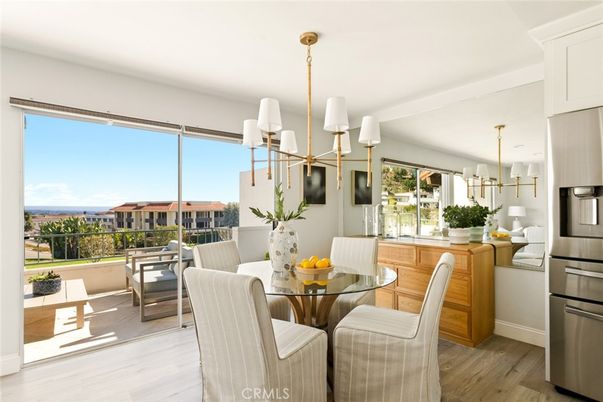 Dining room, Interior, Kitchen, Pendant Lights, Stainless Steel Appliances, Wood Texture Flooring