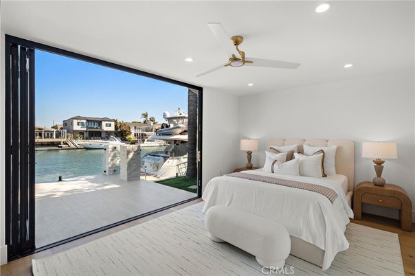 Bedroom, Interior, Recessed Lighting, Water, Wood Texture Flooring