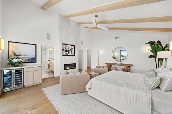 Bedroom, Fireplace, Interior, Wooden Beams, Wood Texture Flooring