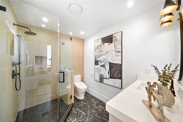 Bathroom, Glass Shower, Interior, Recessed Lighting