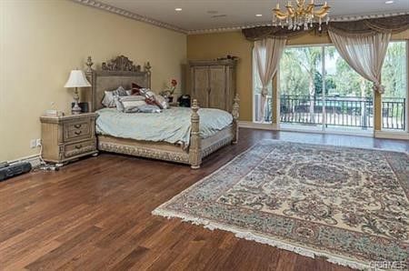 Bedroom, Chandelier, Interior, Recessed Lighting, Wood Texture Flooring