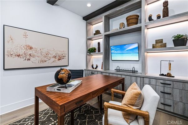 Home Office, Interior, Recessed Lighting, Wood Texture Flooring