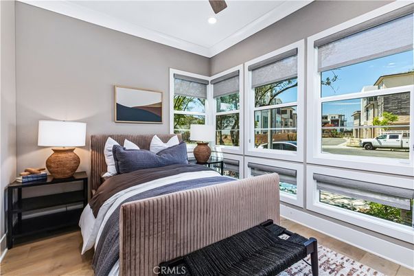 Bedroom, Interior, Recessed Lighting, Water, Wood Texture Flooring