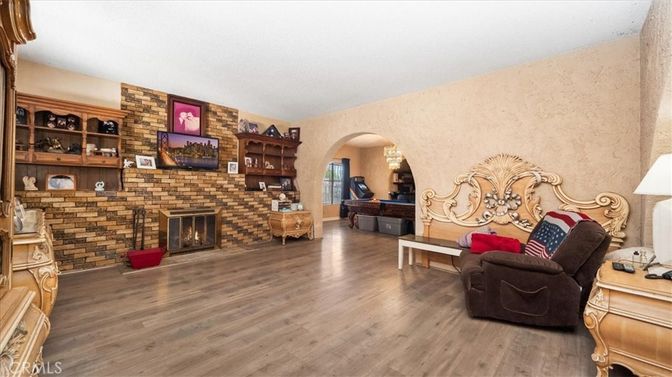 Fireplace, Interior, Living room, Stone Walls, Wood Texture Flooring