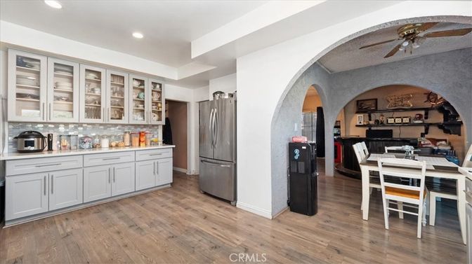 Dining room, Interior, Recessed Lighting, Wood Texture Flooring