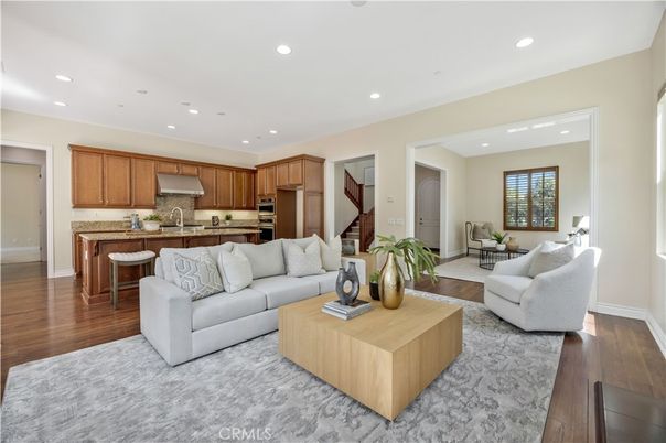 Interior, Kitchen, Living room, Recessed Lighting, Stainless Steel Appliances, Wood Texture Flooring