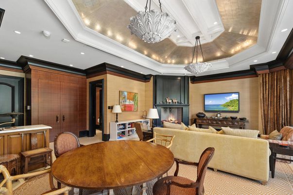 Dining room, Fireplace, Interior, Living room, Pendant Lights, Recessed Lighting