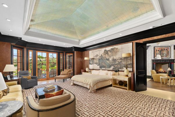 Bedroom, Fireplace, Interior, Living room, Recessed Lighting, Wood Texture Flooring
