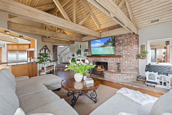 Fireplace, Interior, Kitchen, Living room, Stone Walls, Wooden Beams, Wooden Ceilings, Wood Texture Flooring