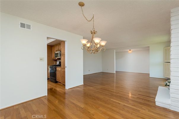 Chandelier, Empty room, Interior, Kitchen, Wood Texture Flooring