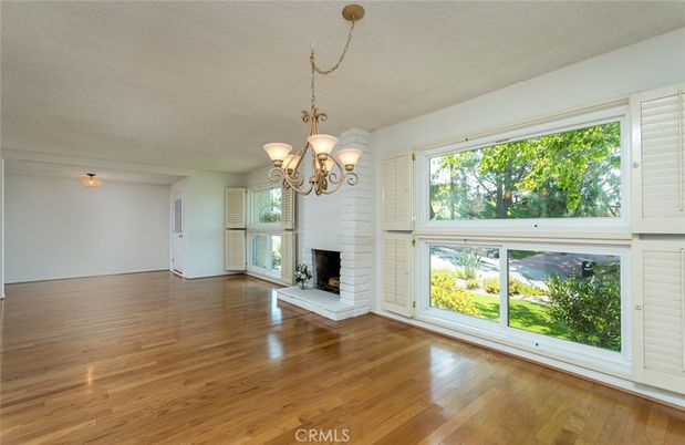 Chandelier, Empty room, Fireplace, Interior, Wood Texture Flooring