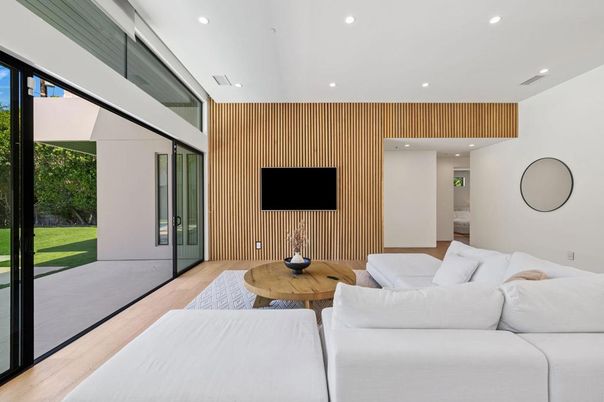Interior, Living room, Recessed Lighting, Wood Texture Flooring